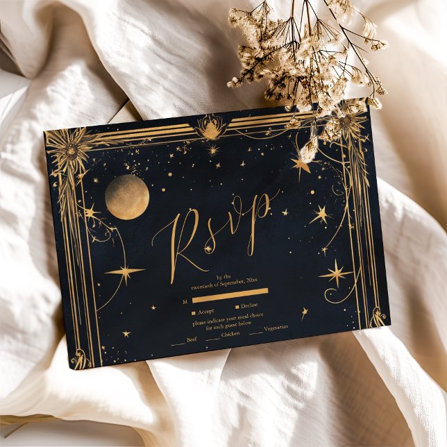 Vintage Celestial Moon Stars Wedding RSVP Card (Creator Uploaded)