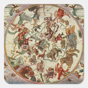 Vintage Celestial Northern Star Chart 1660 Square Sticker