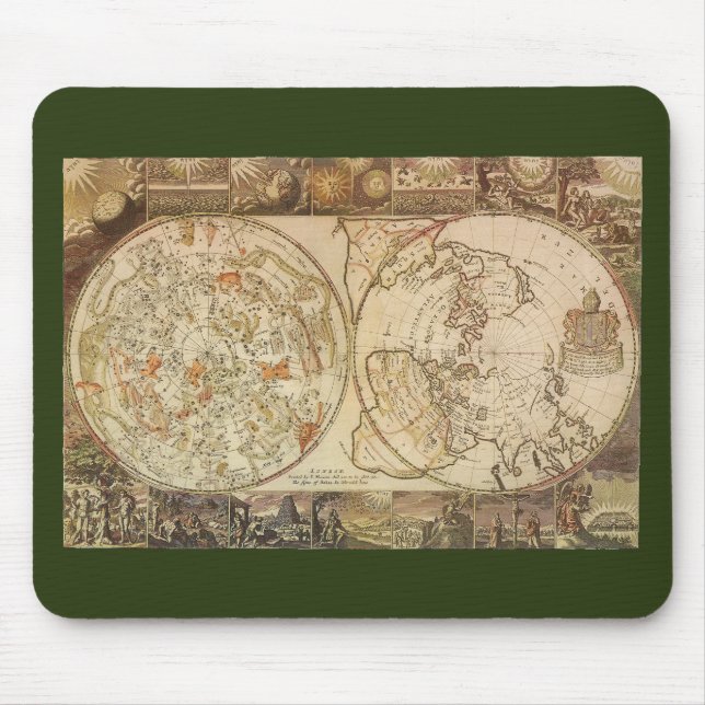 Vintage Celestial Planisphere Map by Joseph Moxon Mouse Mat (Front)
