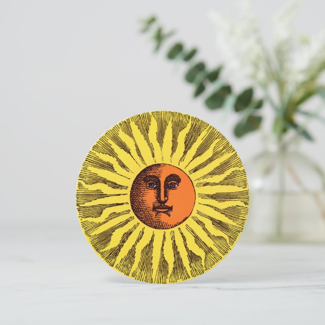 Vintage Celestial Smiling Sun Backyard BBQ Party Invitation (Standing Front)