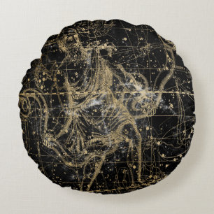 Vintage Celestial Star Map Background Round Cushion
