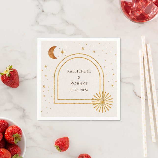 Vintage Celestial Stars Moon Wedding Napkins (Insitu)