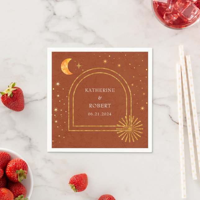 Vintage Celestial Stars Moon Wedding Napkins (Insitu)