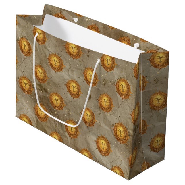 Vintage Celestial Sun Astrology Pattern Large Gift Bag (Front Angled)