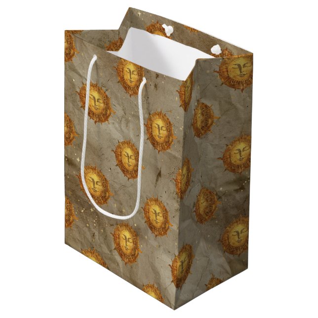 Vintage Celestial Sun Astrology Pattern Medium Gift Bag (Front Angled)