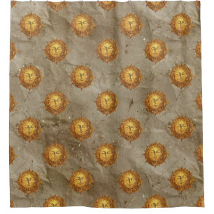 Vintage Celestial Sun Astrology Pattern Shower Curtain