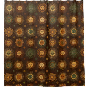 Vintage Celestial Sun Face Pattern Shower Curtain