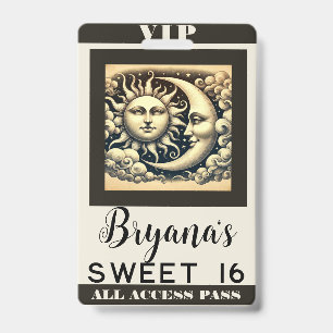 Vintage Celestial Sun & Moon Birthday VIP Pass ID Badge