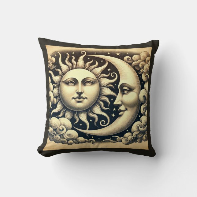 Vintage Celestial Sun & Moon  Cushion (Front)
