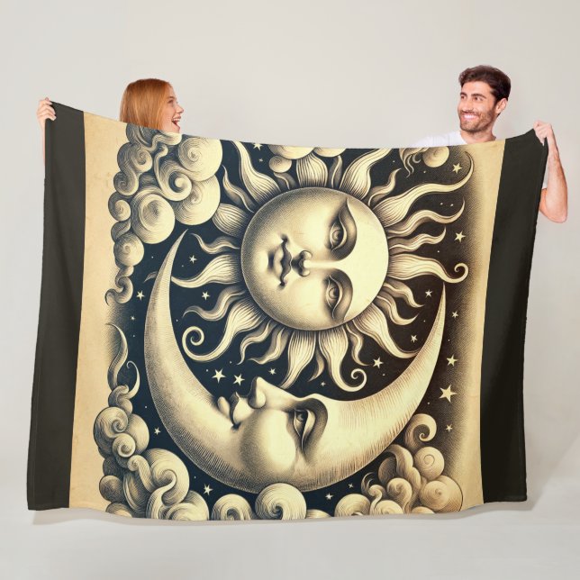 Vintage Celestial Sun & Moon  Fleece Blanket (In Situ)