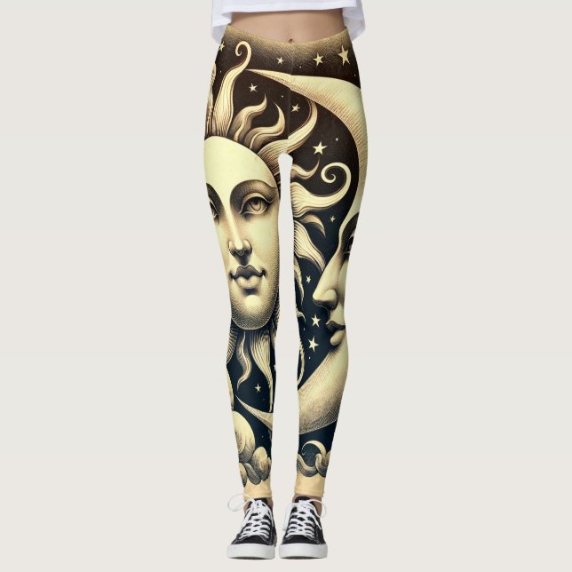 Vintage Celestial Sun & Moon  Leggings (Front)