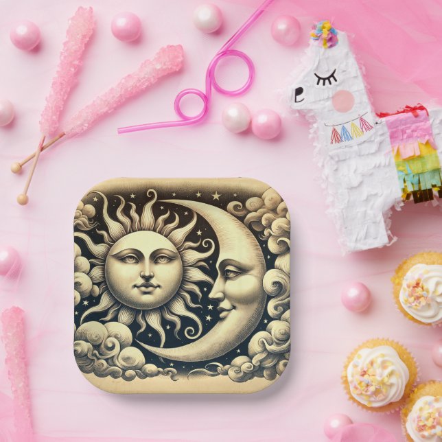 Vintage Celestial Sun & Moon  Paper Plate (Party)