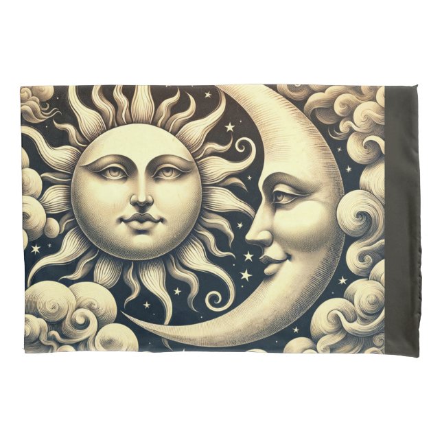Vintage Celestial Sun & Moon  Pillowcase (Front)