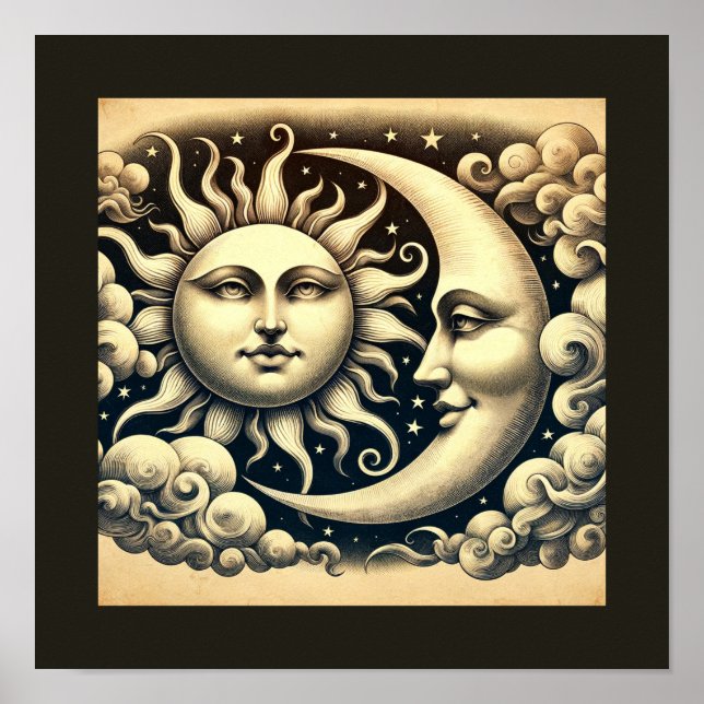 Vintage Celestial Sun & Moon  Poster (Front)