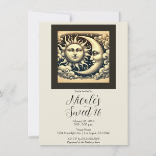Vintage Celestial Sun & Moon Sweet 16 Birthday Invitation