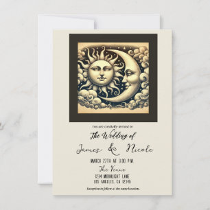Vintage Celestial Sun & Moon Wedding  Invitation