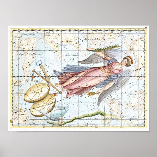 Vintage Celestial Virgo and Libra Constellations Poster (Front)