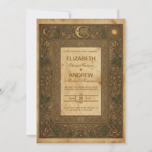Vintage Celestial Wedding Invitation Antique Gold