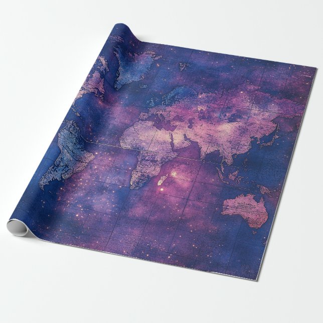 Vintage Celestial World Map (10) Wrapping Paper (Unrolled)