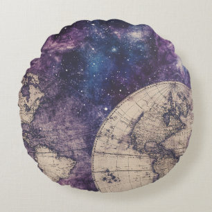 Vintage Celestial World Map (3) Round Cushion