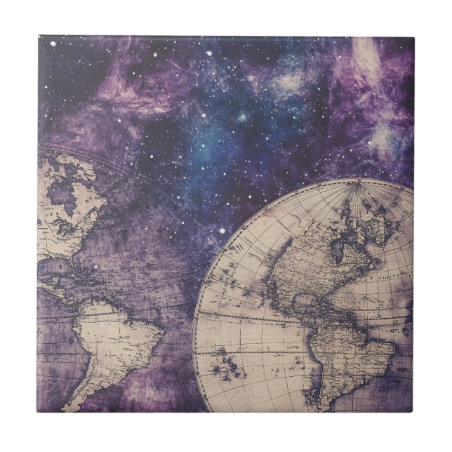Vintage Celestial World Map (3) Tile (Front)