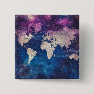 Vintage Celestial World Map (4) 15 Cm Square Badge