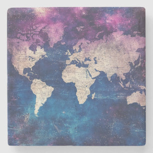 Vintage Celestial World Map (4) Stone Coaster
