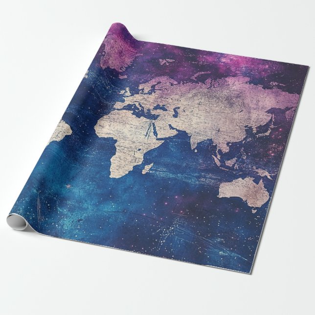 Vintage Celestial World Map (4) Wrapping Paper (Unrolled)