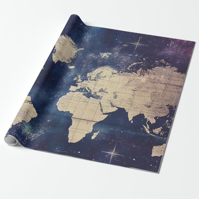 Vintage Celestial World Map (7) Wrapping Paper (Unrolled)