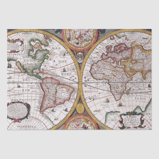 Vintage Celestial World Map with Zodiac Diagrams Tissue Paper (Front)