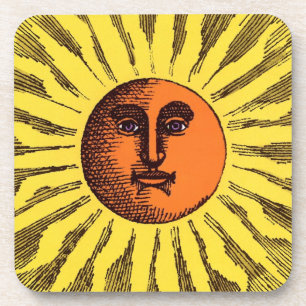 Vintage Celestial Yellow Smiling Happy Hippie Sun Coaster