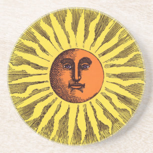 Vintage Celestial Yellow Smiling Happy Hippie Sun Coaster