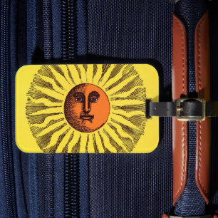 Vintage Celestial Yellow Smiling Happy Hippie Sun Luggage Tag