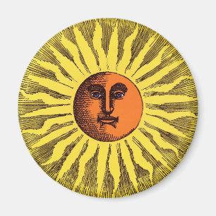 Vintage Celestial Yellow Smiling Happy Hippie Sun Magnet