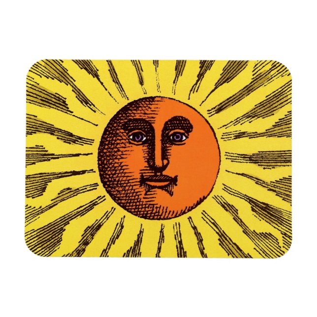 Vintage Celestial Yellow Smiling Happy Hippie Sun Magnet (Horizontal)