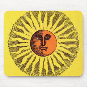 Vintage Celestial Yellow Smiling Happy Hippie Sun Mouse Mat
