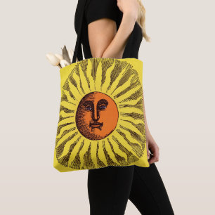 Vintage Celestial Yellow Smiling Happy Hippie Sun Tote Bag