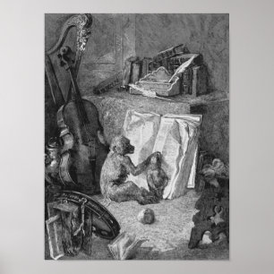 Vintage Cello and Monkey Music Art Print Musician