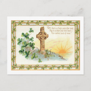Vintage Celtic Cross and Shamrocks Postcard