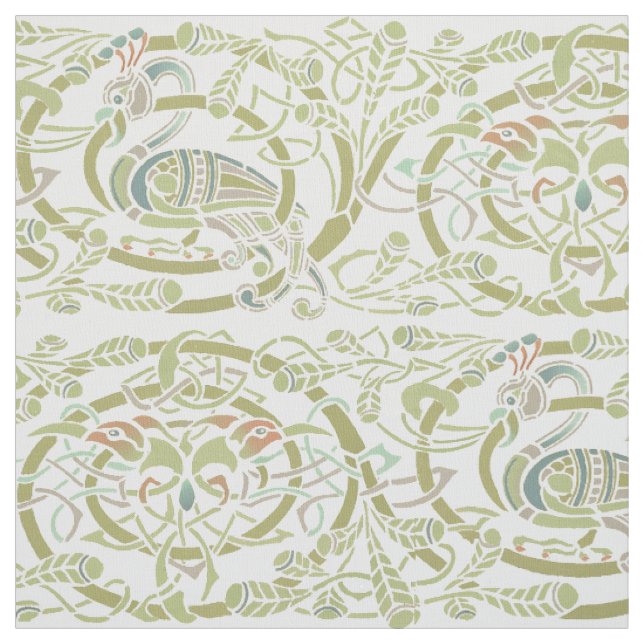 Vintage Celtic Knot Peacock Birds Pattern Frieze Fabric (Swatch)