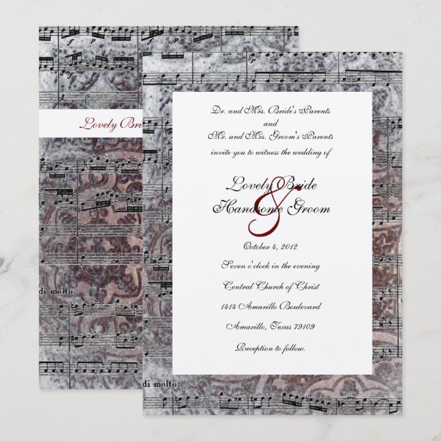 Vintage Celtic Silver Music Wedding Invitation (Front/Back)