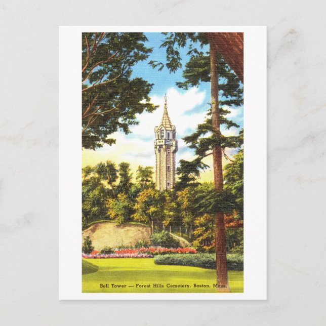 Vintage Cemetery Bell Tower in Boston, Mass., Postcard (Front)