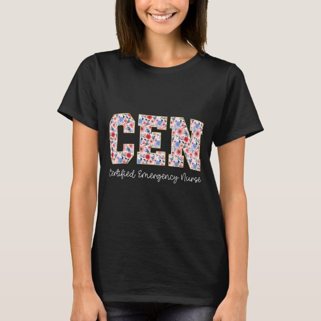 Vintage Cen Certified Emergency Nurse Wildflowers  T-Shirt (Front)
