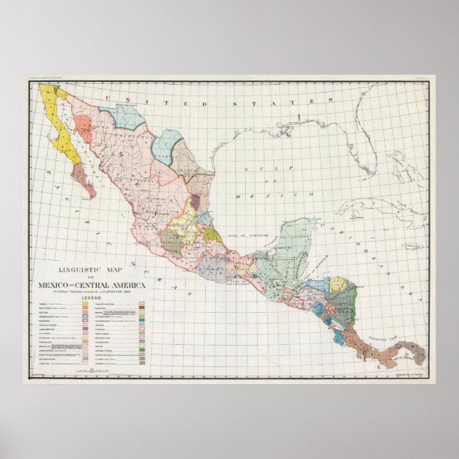 Vintage Central America Linguistic Map (1909) Poster (Front)