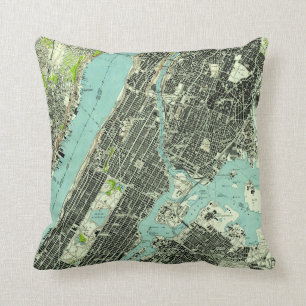 Vintage Central Park & Bronx NY Map (1947) Cushion
