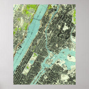 Vintage Central Park & Bronx NY Map (1947) Poster