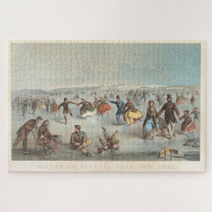 Vintage Central Park Ice Skating Painting (1861) Jigsaw Puzzle
