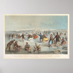 Vintage Central Park Ice Skating Painting (1861) Poster