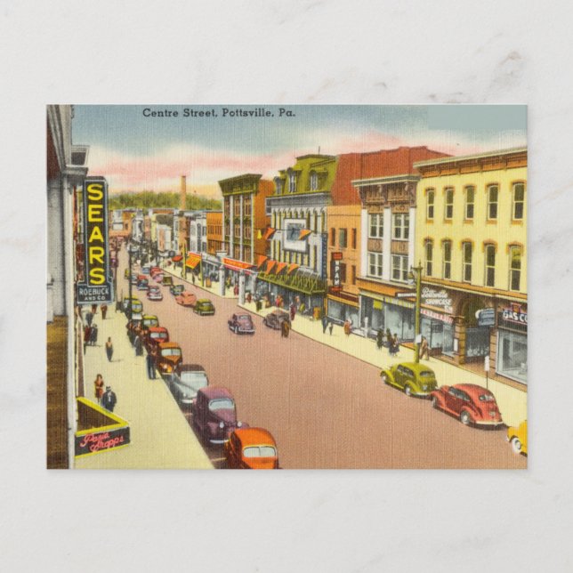 Vintage Centre Street, Pottsville, Pa Postcard (Front)