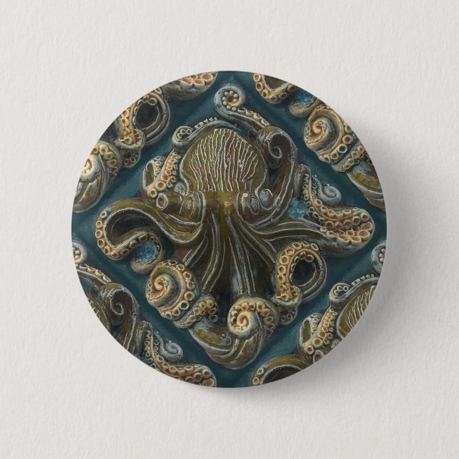 Vintage Ceramic Tile Octopus 6 Cm Round Badge (Front)